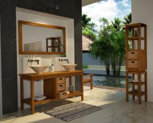 Colonne étagère de salle de bains Bali en teck