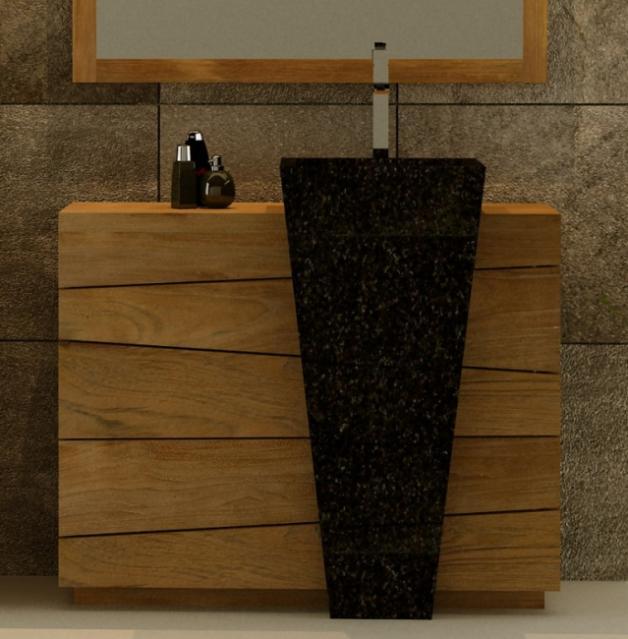 Meuble de salle de bain Rhodes Vasque Noire L100 en teck
