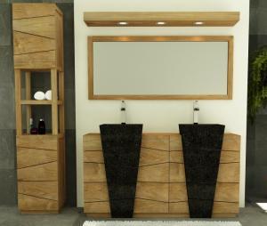 Meuble de salle de bain Rhodes Vasque Noire L160 en teck - 3 PORTES