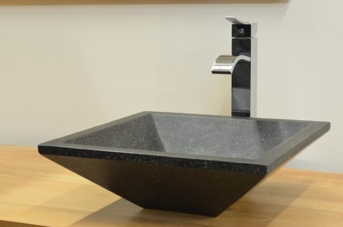 Vasque CARREE en Terrazzo Noir 40 cm hauteur 13 cm